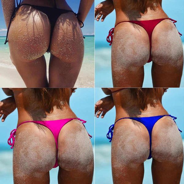 

women beach swimwear brazilian cheeky bikini bottom side tie thong swimsuit fshion summer solid monokini briefs two-piece suits