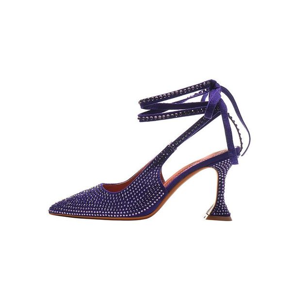 

sandals plus size 36-42 women high heels wedding shoes pointed toe purple lace up ladies spikle pumps, Black