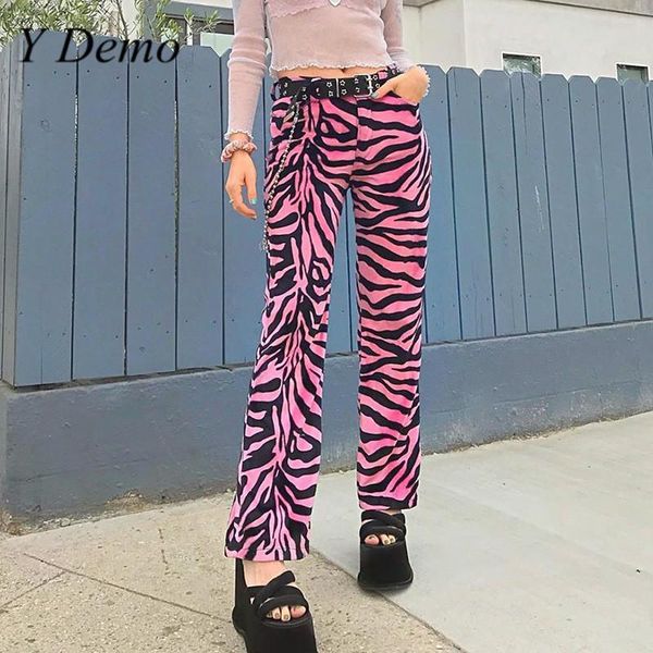 

demo grunge alternative zebra stripes pants streetwear casual high waist women straight trouser autumn fashion women's & capris, Black;white