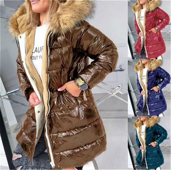 

women's jacket thicken women winter coats thin fur collar plus size coat, Black