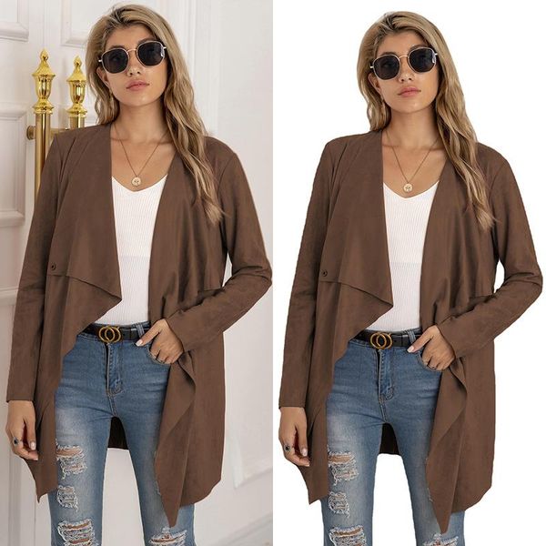 

women's wool & blends 2021 fall cardigan long sleeve lapel loose shirt women, Black