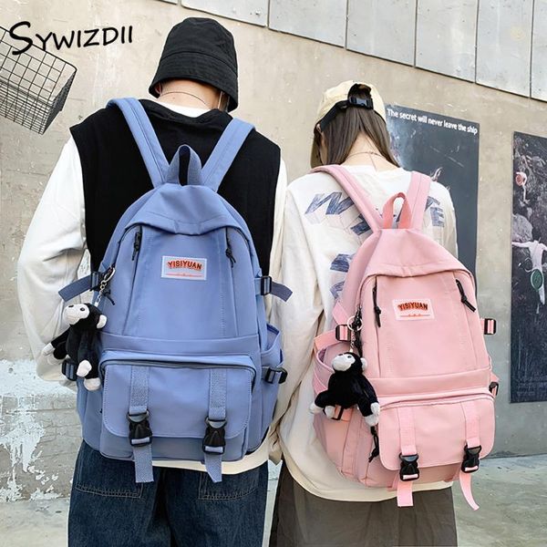 

backpack sywizdii 2021 waterproof women solid korean school bag for female men large capacity teenage travle backpacks bags