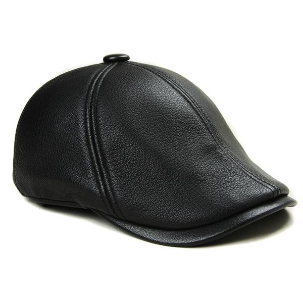 

berets leather hat men's autumn and winter sheepskin bailey duck tongue elastic style, Blue;gray