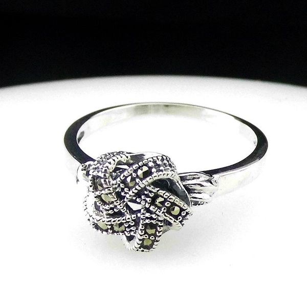 

cluster rings fnj knot marcasite 925 silver adjustable size open original s925 thai ring for women jewelry, Golden;silver