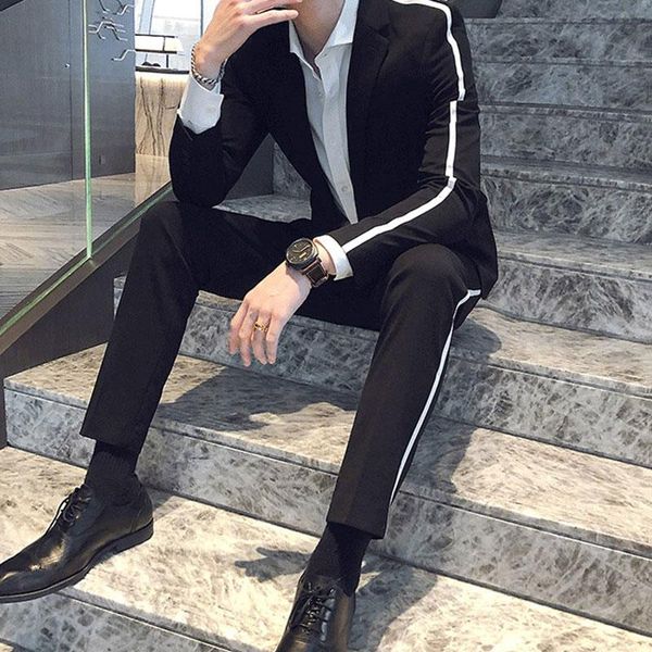 

arrival korea casual black wedding groom tuxedos men's suits slim fit terno masculino man blazer 2 pieces jacket+pant & blazers, White;black