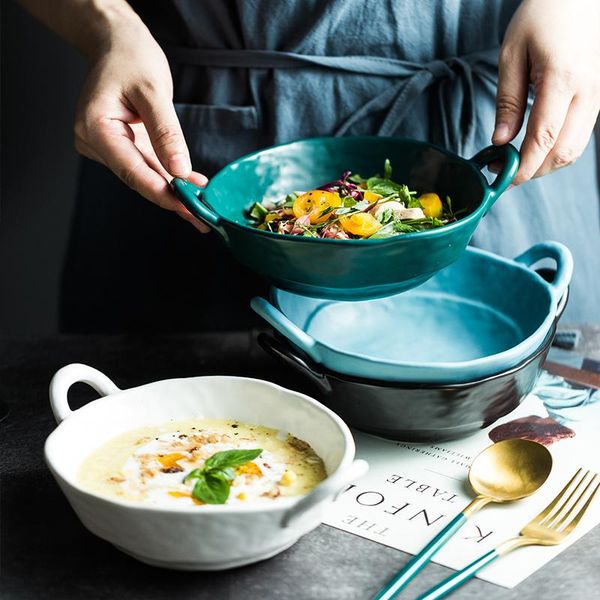 

bowls japanese matte ceramic binaural dessert salad bowl minimalist household round noodle soup hammer pattern kitchen tableware