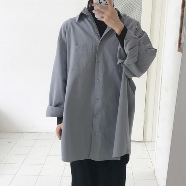 

autumn spring oversize shirt women office ladies solid long blouse sleeve turn down collar with buttons casual shirts women's blouses &, White