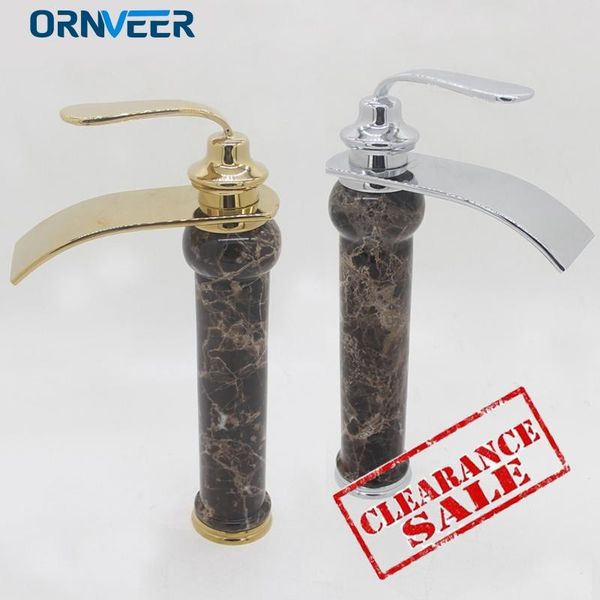 

clearance sale rose gold marble stone bathroom faucet mixer waterfall basin cold water tap sink faucets
