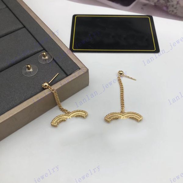

l-c05 women's designer stud classic letter pendant earrings 925 silver needle with box, Golden;silver