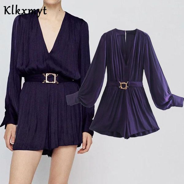 

women's jumpsuits & rompers klkxmyt jumpsuit women 2021 chic fashion with belt mini playsuit vintage long sleeve v neck female short mu, Black;white