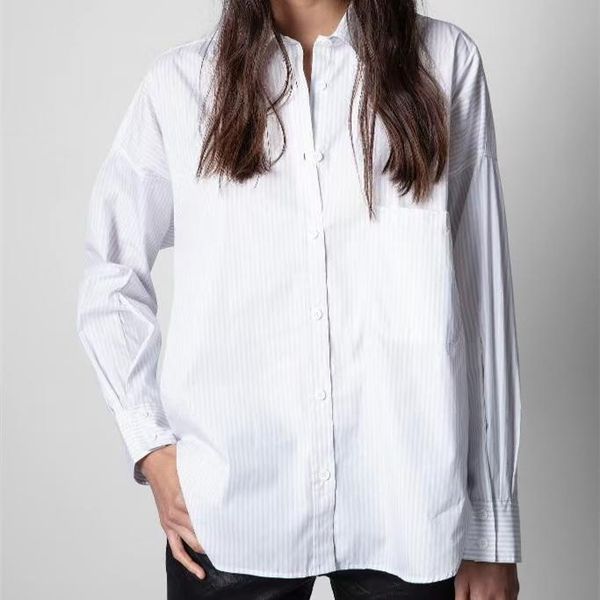 

women's blouses & shirts 2021 spring summer ladies long sleeve back letters print single-breasted shirt women turn-down collar stripes, White