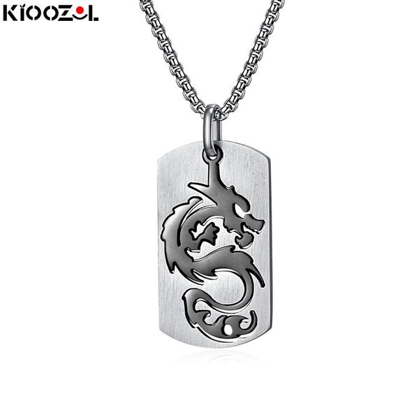 

pendant necklaces kioozol lively dragon carving square stainless steel necklace for men neck chains gift husband boyfriend 074 ko8, Silver