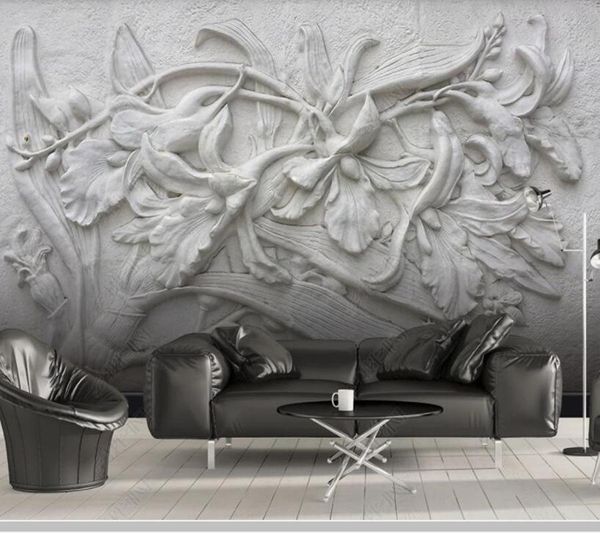 

papel de parede european style 3d relief lilies flower wallpaper mural,living room tv wall bedroom papers home decor wallpapers