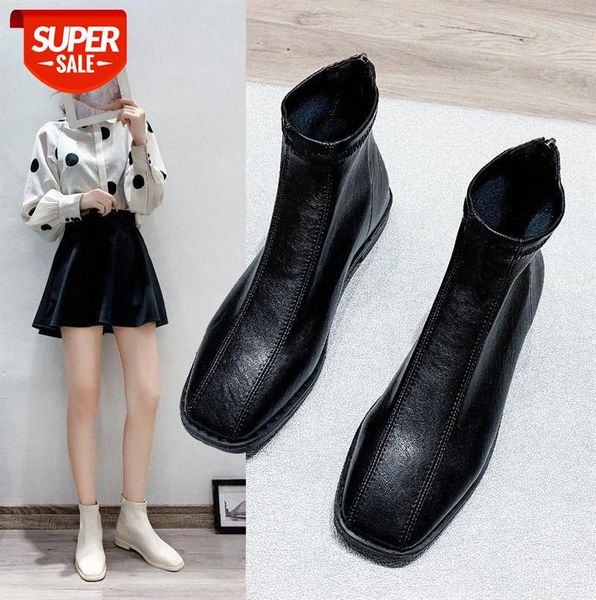 

women's boots, flat bottom, single net red, thin square toe, martin female british style #ig6t