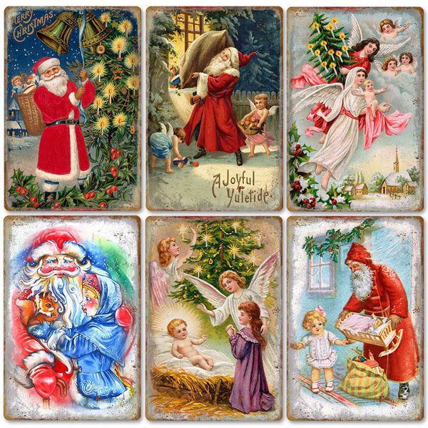 

festival christmas tree santa claus tin sign vintage metal poster kitchen home bedroom pin up wall decor tinplate signs plaquesa