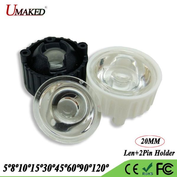 

bulbs 20mm clear surface led lens+bracket holder 5 8 10 15 30 45 60 90 120 angle pmma optical lense for aquarium blub spotlight