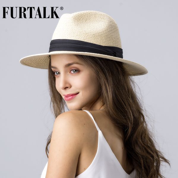 

furtalk summer hat for women men panama st hats travel beach sun hat wide brim fedora jazz hatg, Blue;gray