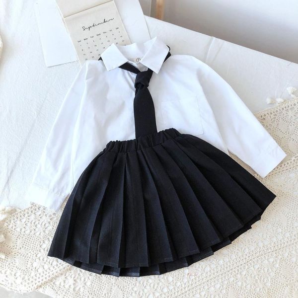 

girl's dresses children's clothing set korean autumn british style student long sleeve shirt +pleated skirt 2pcs uniform 290n, Red;yellow