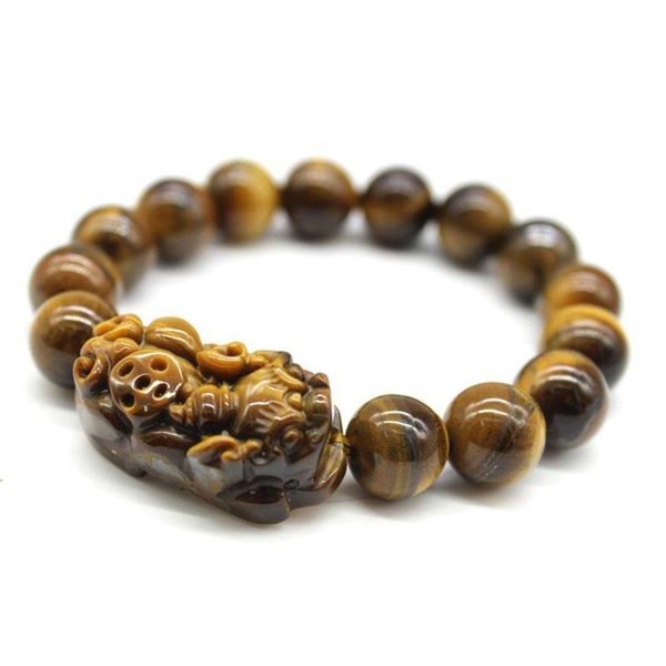

charm bracelets natural feng shui tiger eye stone pi yao xiu bracelet 8/10/12mm for wealth lucky t7f6, Golden;silver