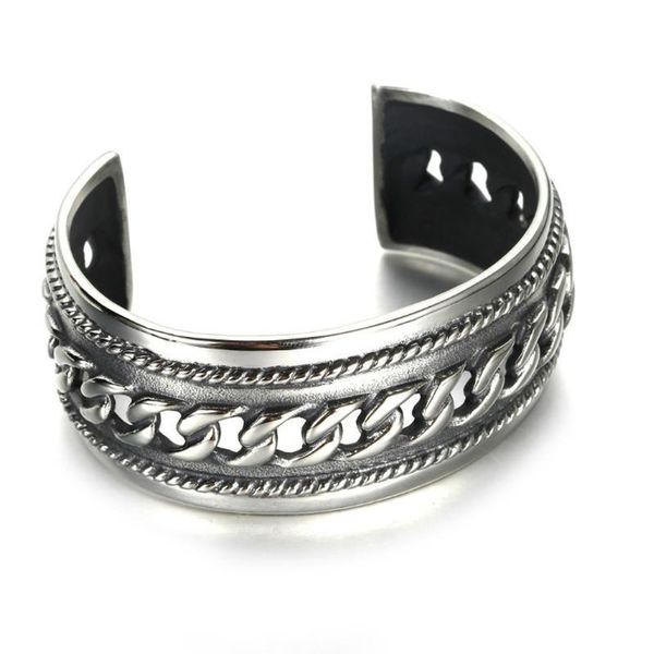 

bangle fashion woven pattern vintage punk thick bracelet for men accessories gifts, Black