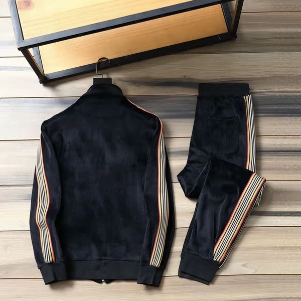 

22ss winter men luxury designer tracksuit~red color ribbon stripe knight decoration velvet fabric tracksuits sportswear track suit~jogging s, Gray
