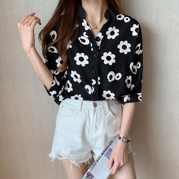 

women's blouses & shirts 2021 summer blouse shirt for women fashion half sleeve v neck casual office lady white japan korean style