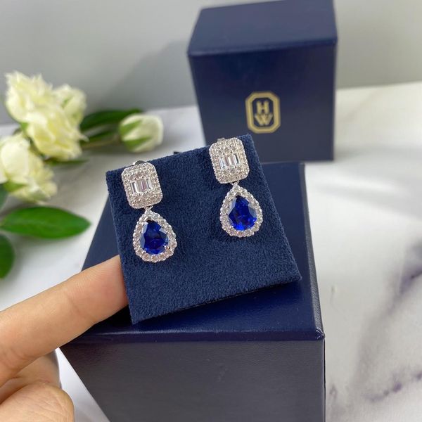

luxury designer womens Jewelry Earrings sapphire Charm 925 Sterling Silver Wedding Anniversary Diamond original box Earring Engagement Fashi, Golden