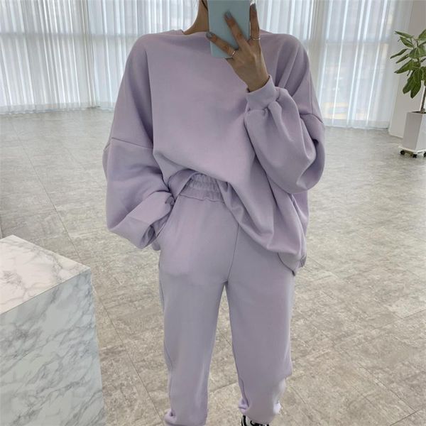 

women's two piece pants 2021 autumn winter women sets pieces pullovers sporty lounge wear oversized tracksuit pink suits u543, White