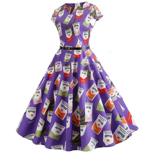 

hepburn's casual sleeveless dresses waist print swing dress, Black;gray