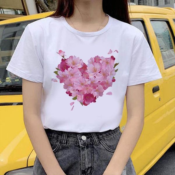

fashion red love lovely women t shirts print short sleeved o neck vintage vogue ullzang harajuku, White