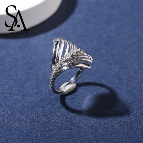 

authentic 925 sterling silver palm leaf wedding rings for woman zirconia plant ring arrival 2021 cluster, Golden;silver
