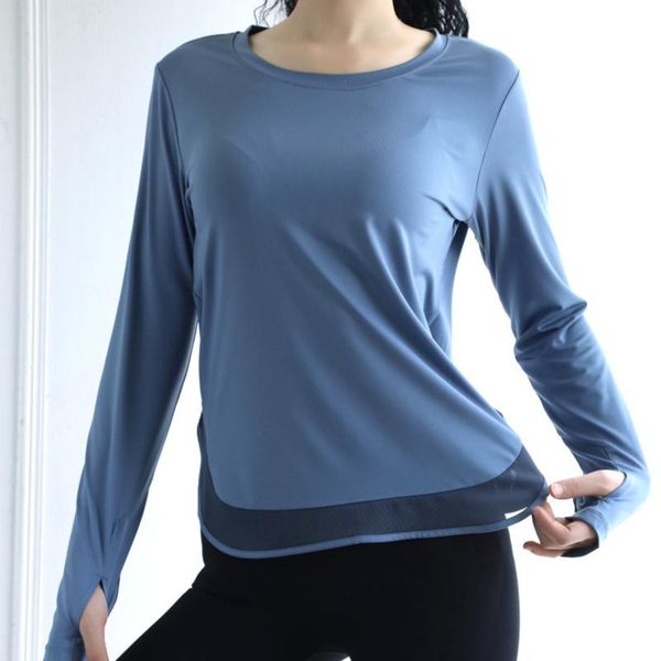 

yoga outfits zhangyunuo gym mesh crop women long sleeve shirt workout sports finger solid active wear fitness shirts, White;red