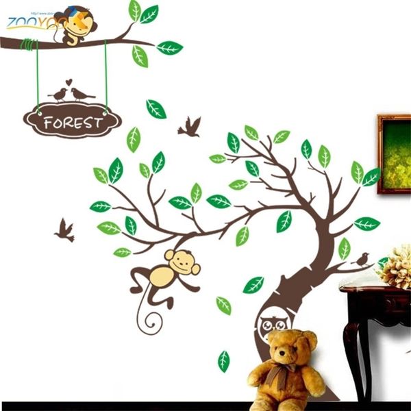 Monkey Tree Wall Art Stickers Crianças Decalque Decalque Removível Decalques Início 210420