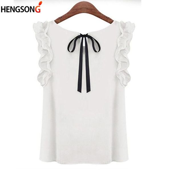 

women's blouses & shirts blusas femininas summer women casual ol lady chiffon solid sleeveless ruffles lace up, White