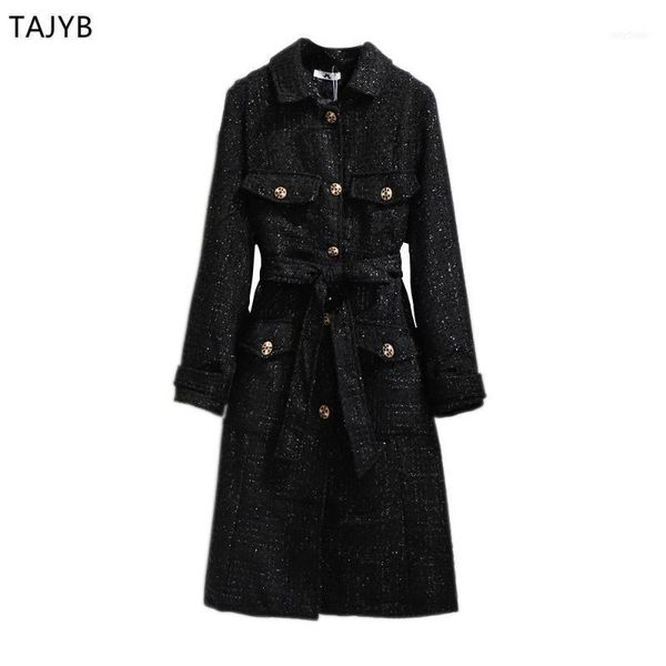 

women's trench coats 150kg extra-large size fat sister mm2021 autumn and winter tweed small fragrant wind thin coat1, Tan;black