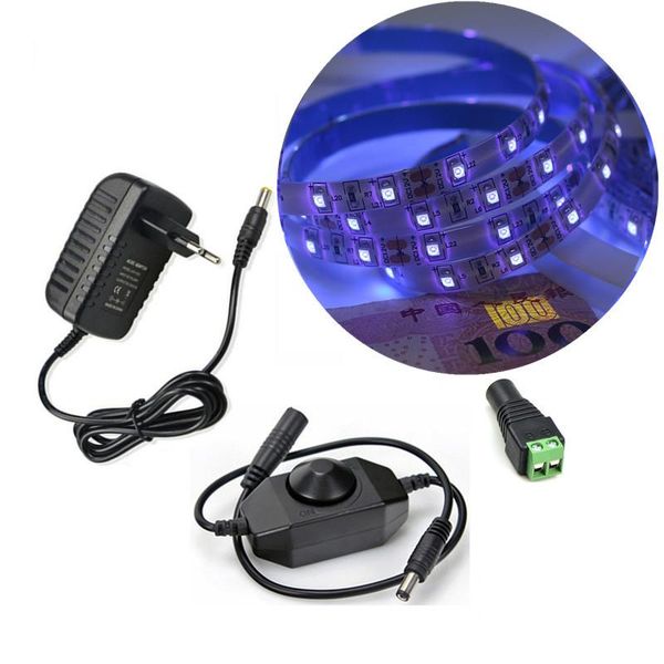 

strips ultraviolet black light smd 3528 60leds/m uv led strip ribbon purple flexible lamp + dimmer switch 12v power adapter