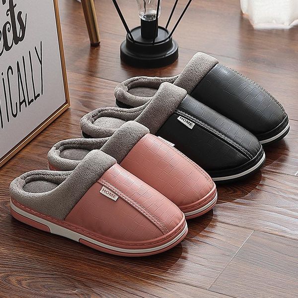 

waterproof cotton slippers women's winter anti-slip home indoor plush men's wholesale mt-20130, Black