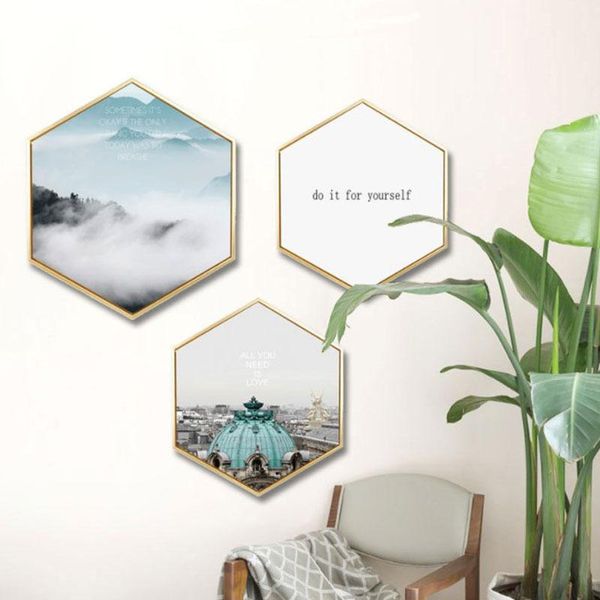 

wall stickers modern landscape decorative painting, bedroom hexagonal mural, living room oil sofa background painting