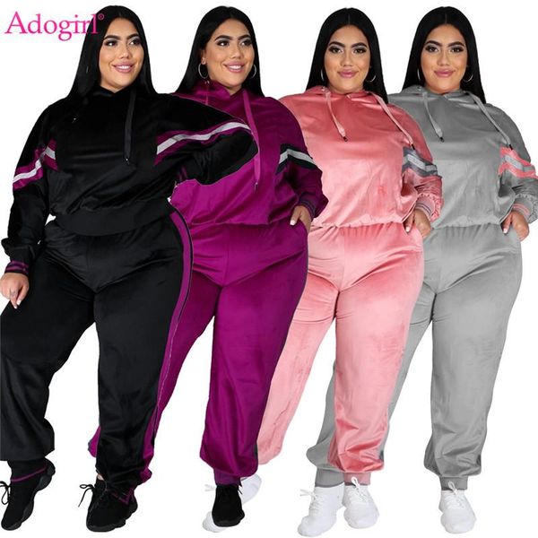 

women's two piece pants adogirl xl-5xl plus size women velvet tracksuit fashion casual set long sleeve pullover hoodies sweatpants suit, White