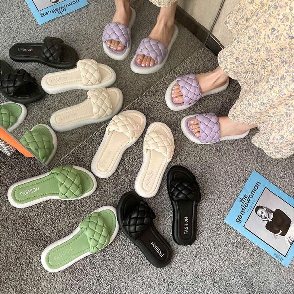 

shoes woman 2021 slippers casual pantofle shale female beach low luxury summer sabot flat rome slides basic rubber pu, Black