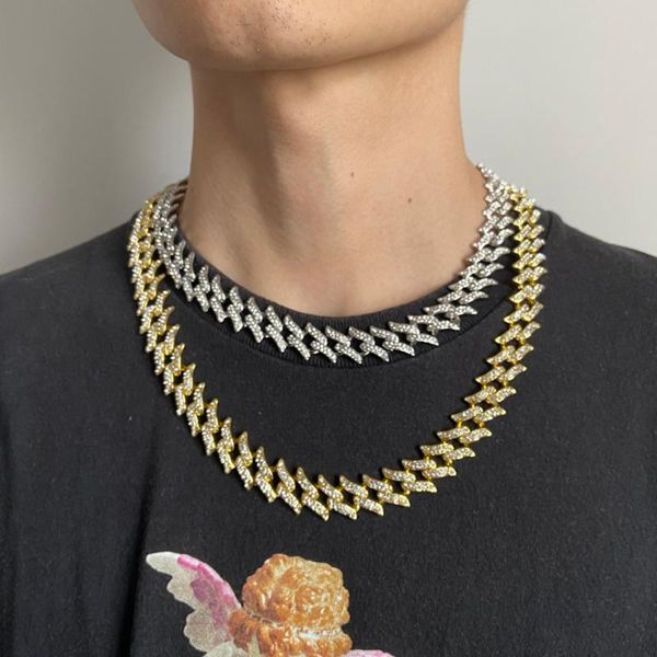 

chains hip-hop iced out miami cuban link necklaces 15mm bling paved rhinestone choker prong punk charm jewelry for men women, Silver