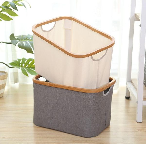

laundry bags household basket waterproof foldable with handle large bamboo + oxford cloth dirty clothes/toys/debris organizer bag