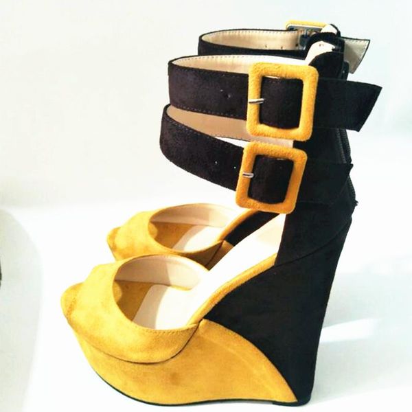 

shoes, women's wedge sandals, , yellow with brown suede, 16cm sandals dress shoes, Black