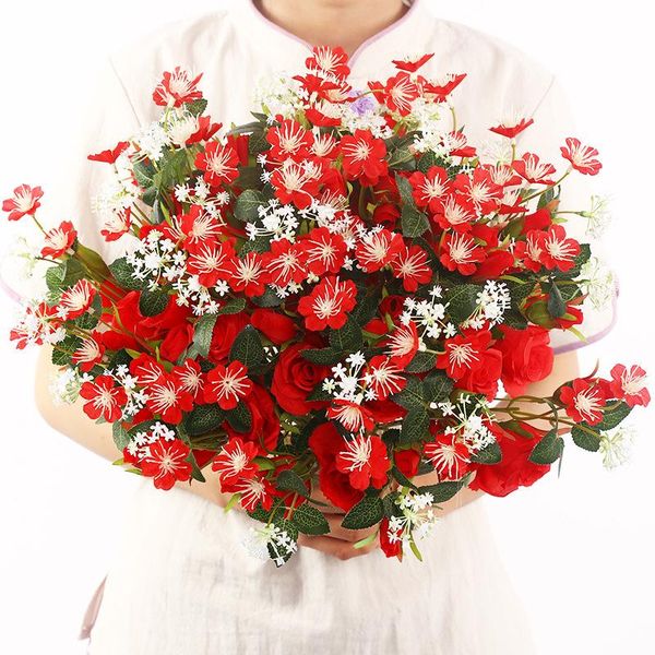 

decorative flowers & wreaths 40cm bouquet mini fake tea rose for home wedding decor artificial bud room