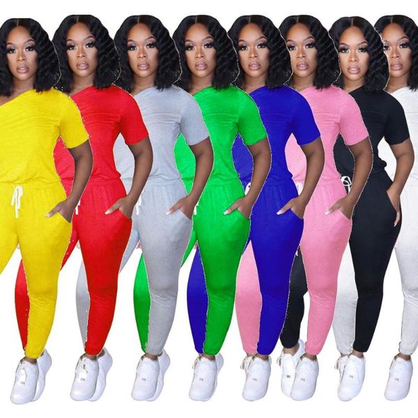 

women's jumpsuits & rompers 2021 fashion one shoulder women summer autumn arrivals short sleeves multi colors skinny with pockets, Black;white