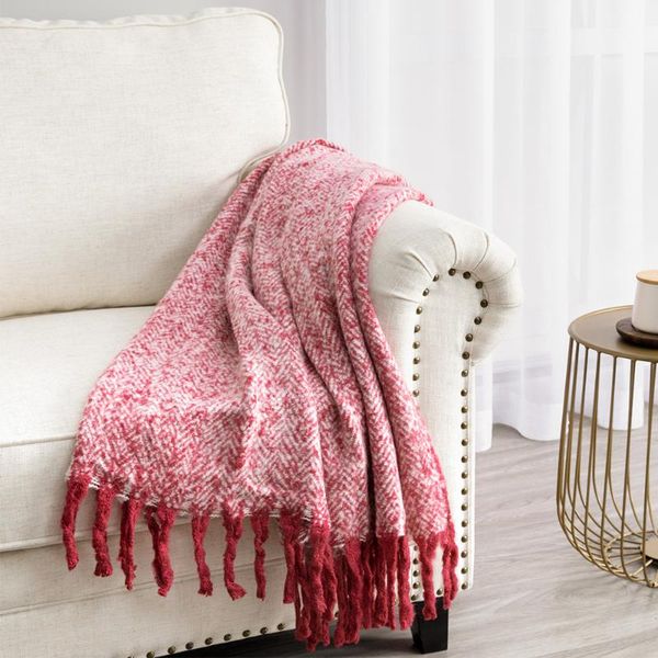 

blankets red plaid sofa blanket nordic style knitted gradient weighted throw tassel bedspread for beds home 130x170cm
