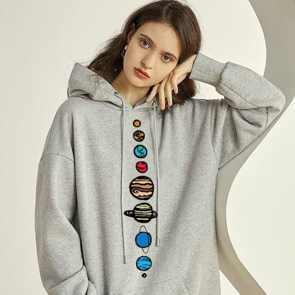 

women's hoodies & sweatshirts nine planets universe solar system print woman hoodie loose pocket hoody autumn sweatshirt fashion casual, Black