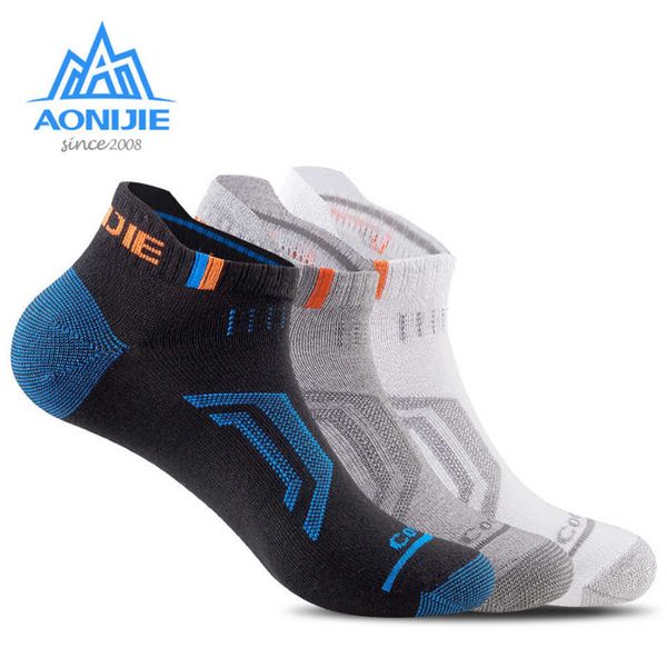 

aonijie 3 pairs men women outdoor sports running athletic performance tab training cushion low show compression walking socks 210727, Black
