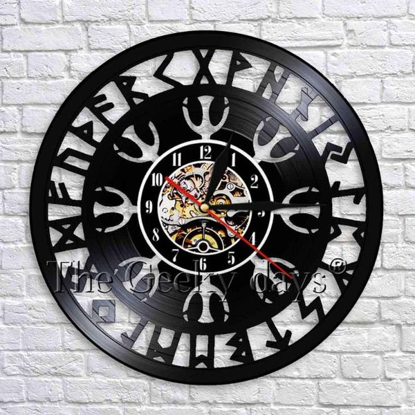 

wall clocks 1piecenorse talisman aegishjalmr helm of awe protection symbol clock vintage viking compass art decor