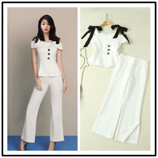 

summer 2021 quan zhixian same style ol temperament lady suspender slim + split pants suit, Black;white